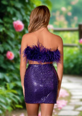 Anastasia | Sexy Dark Purple Sequin 2 Piece Feather Homecoming Dress